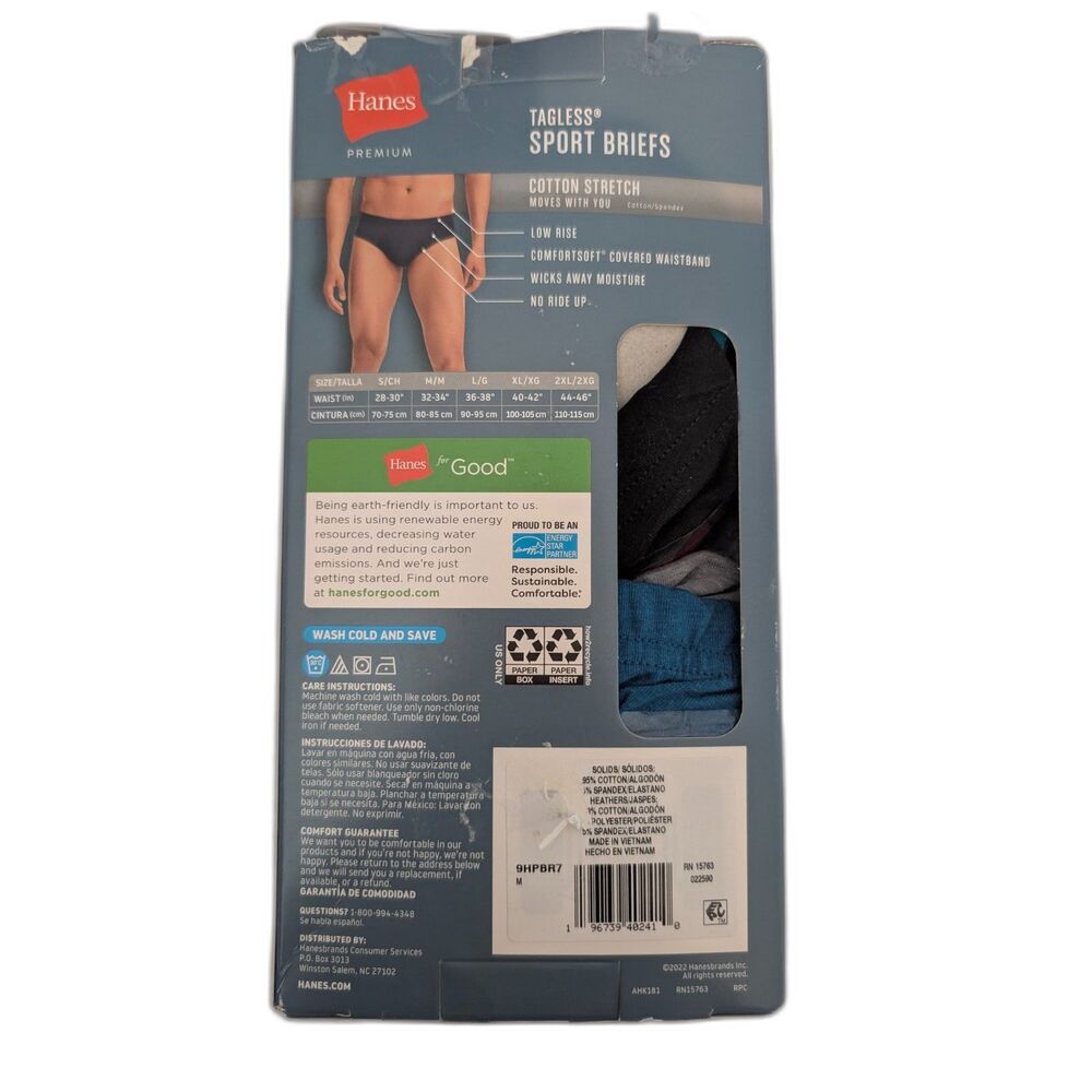 Hanes Premium Men's 7 Tagless Sport Briefs Size M (32-34) - Picture 2 of 5